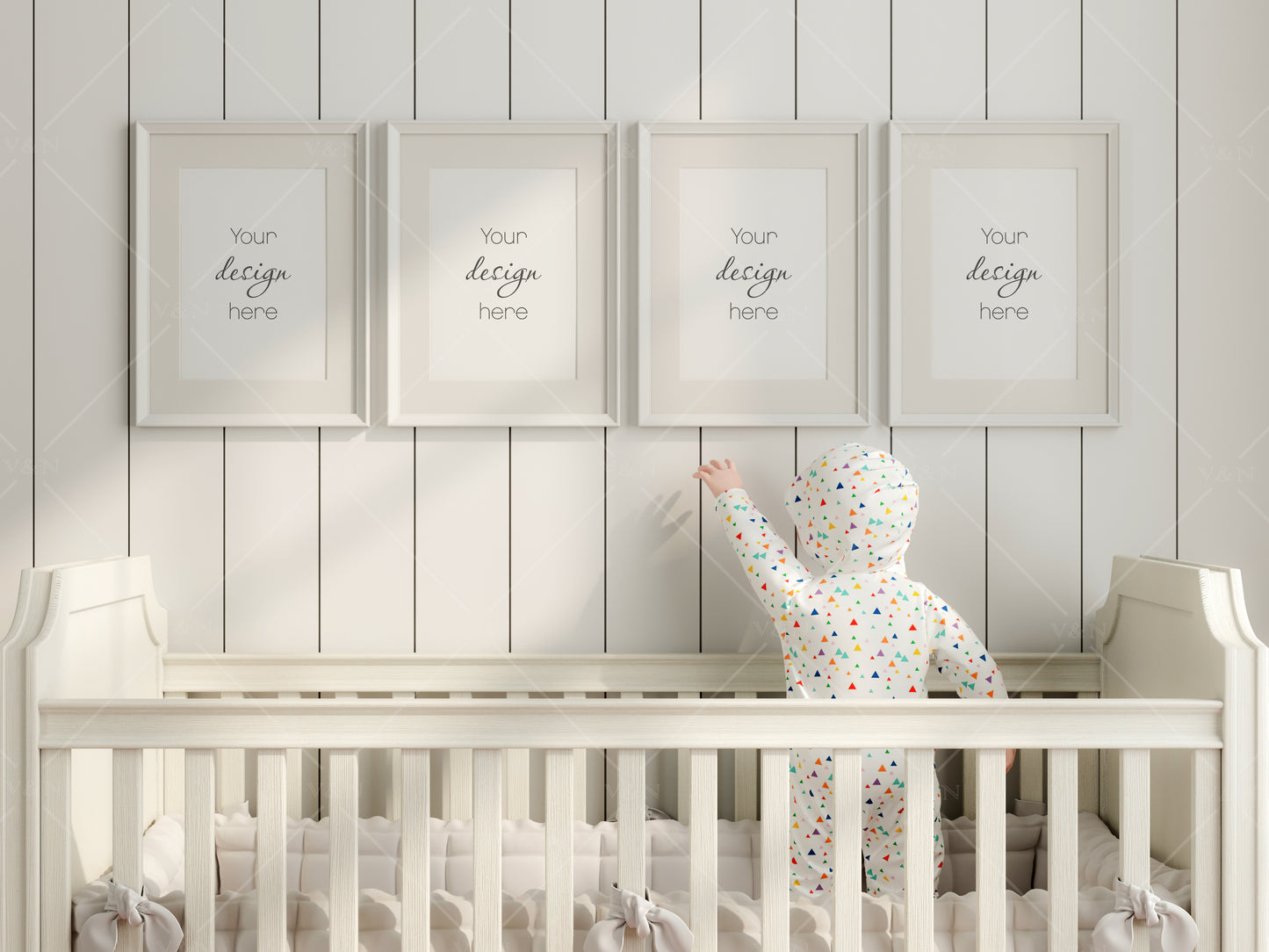 Frame Mockup in Nursery Interior, Four Vertical Frames Mockup