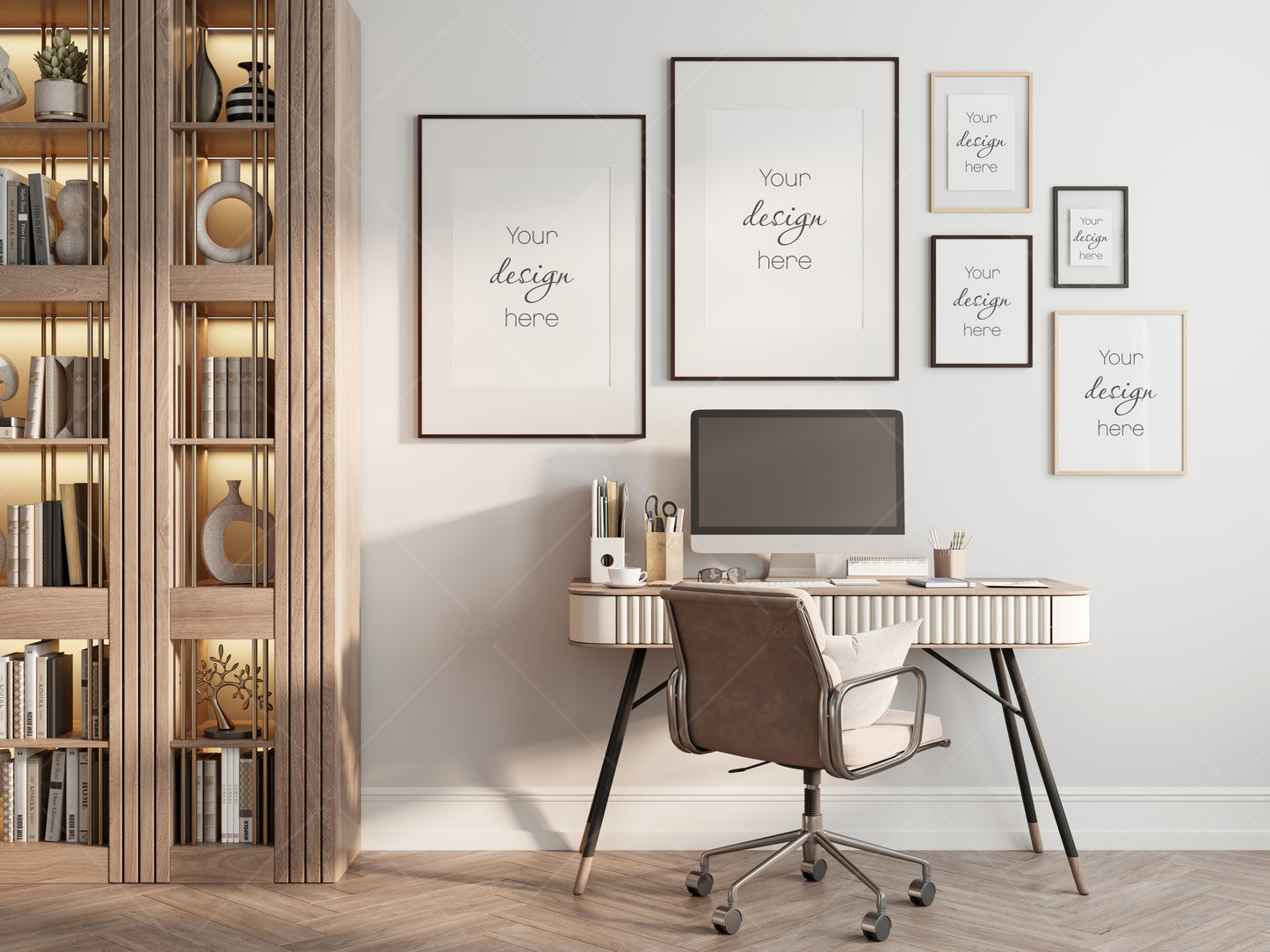 Frame Mockup in Home Workspace Interior, Office Frame Mockup, Poster Mockup, Gallery Wall Mockup