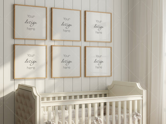 Frame Mockup in Nursery Interior, Six Square Frames Mockup, Gallery Wall Mockup