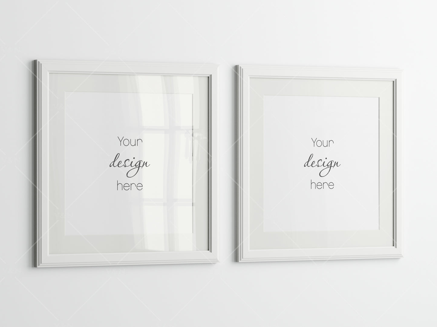 Two White Frames Mockup, Two Square Posters Mockup, Photo Frame Mockup, PSD JPG