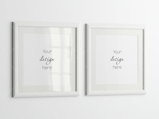 Two White Frames Mockup, Two Square Posters Mockup, Photo Frame Mockup, PSD JPG