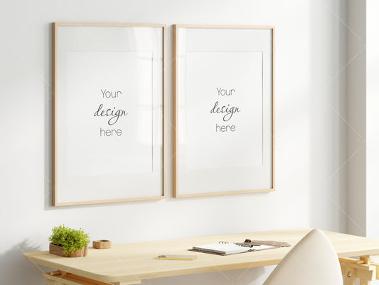 Frame Mockup in Home Workspace Interior, Office Frame Mockup, Poster Mockup, Gallery Wall Mockup