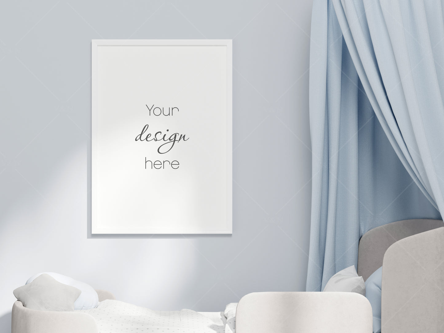 Kids Room Frame Mockup, Boy Room Frame Mockup, Portrait Frame Nursery Interior Wall Mockup, Minimalist Nursery Frame Mockup