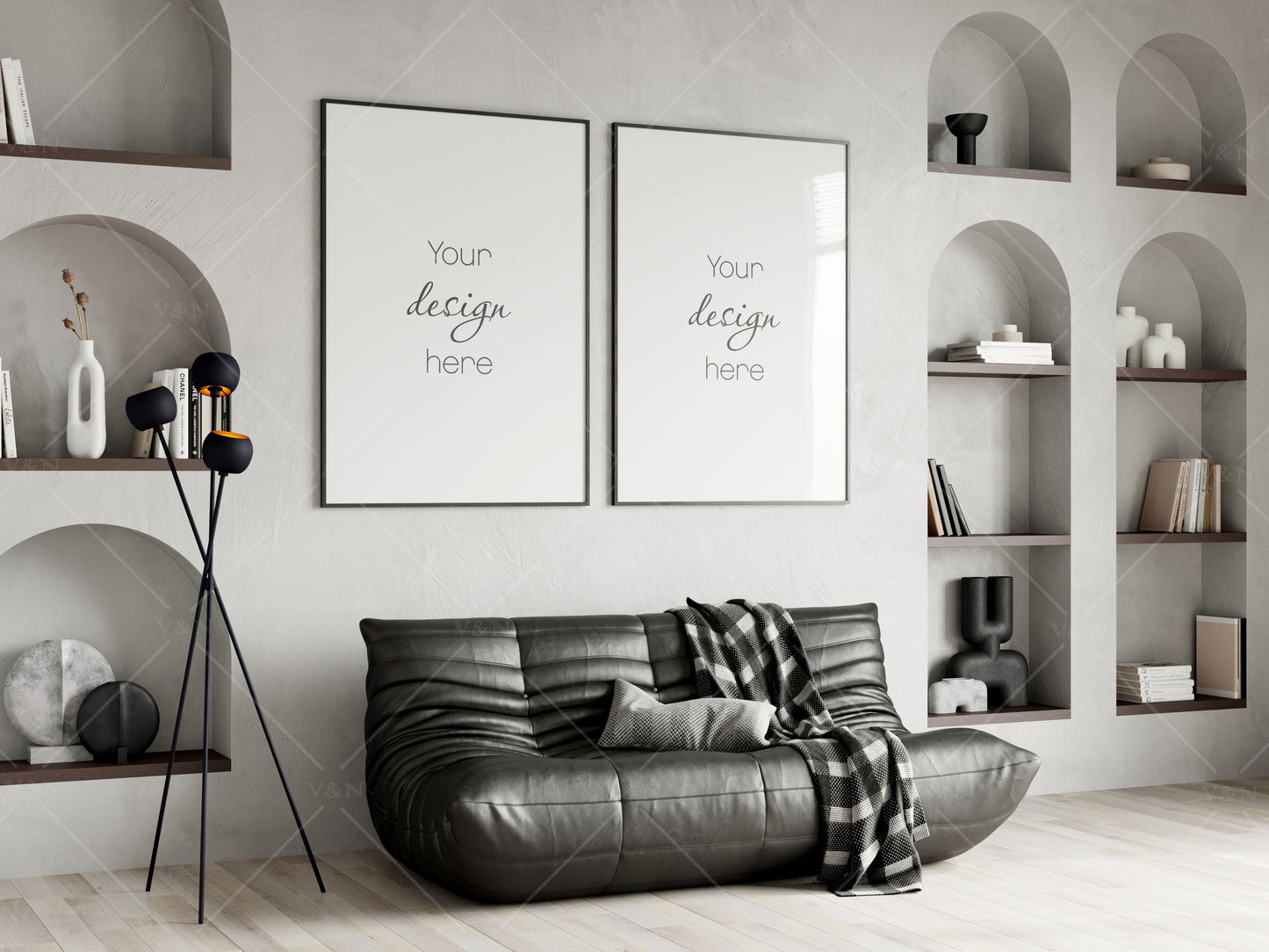 Two Posters Mockup, Frame Mockup in Modern Interior Room, PSD JPG