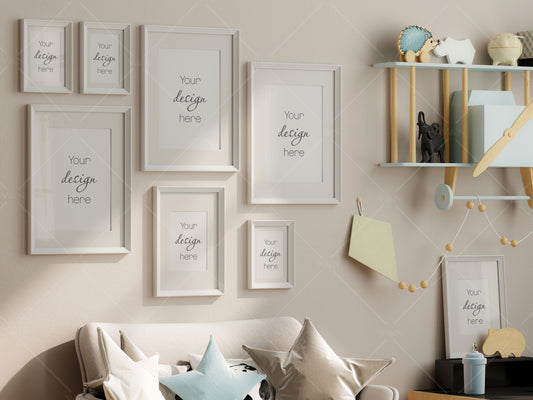 Frame Mockup Kids Room, Nursery Frame Mockup, Gallery Wall Mockup in Modern Kids Room Interior