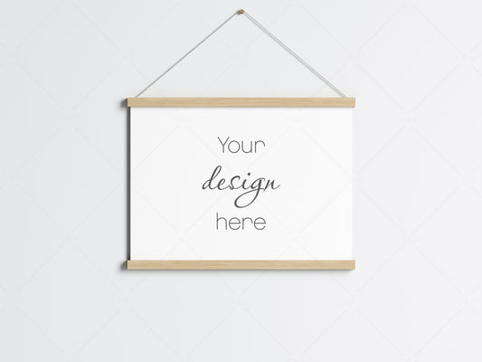 Magnetic Poster Bar Mockup PSD JPG PNG, Wooden Hanging Poster Frame, Poster Hanger Mockup, Minimalist Mockup