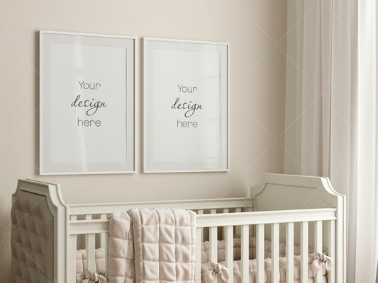 Frame Mockup in Nursery Interior, Gallery Wall Mockup in Modern Nursery Interior