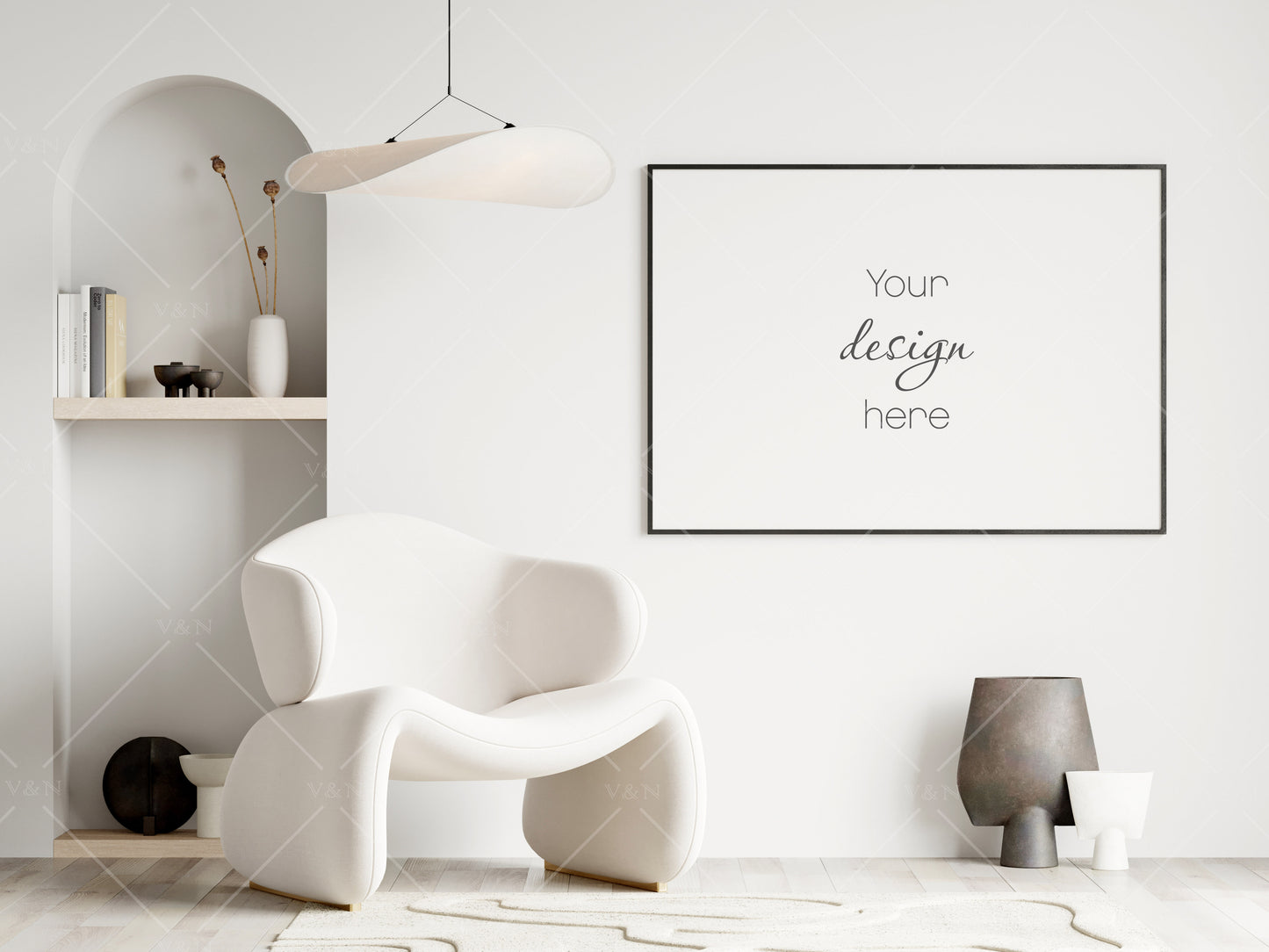 Horizontal Frame Mockup in Modern Interior Room, Landscape Poster Mockup, PSD JPG