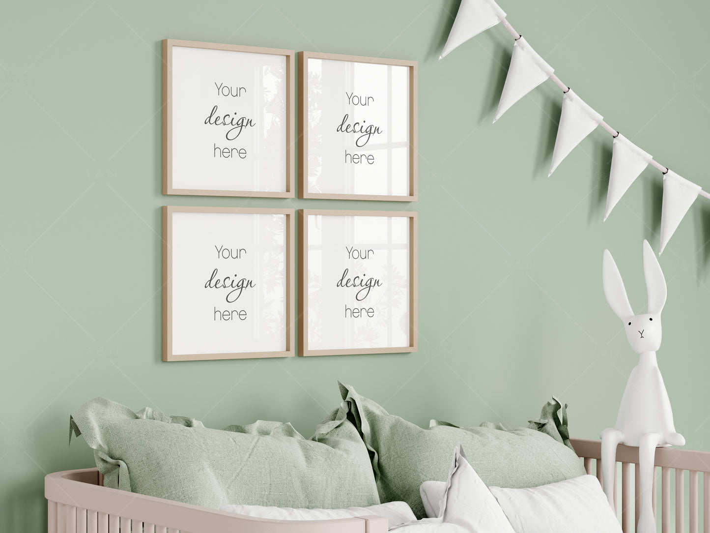 Square Frame Mockup in Cozy Kids Room Interior