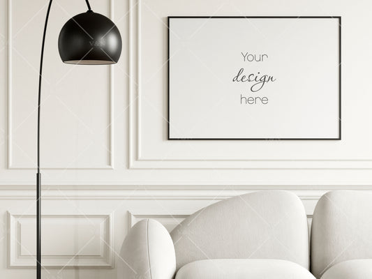 Landscape Poster Mockup, Frame Mockup in Modern Interior Room, PSD JPG