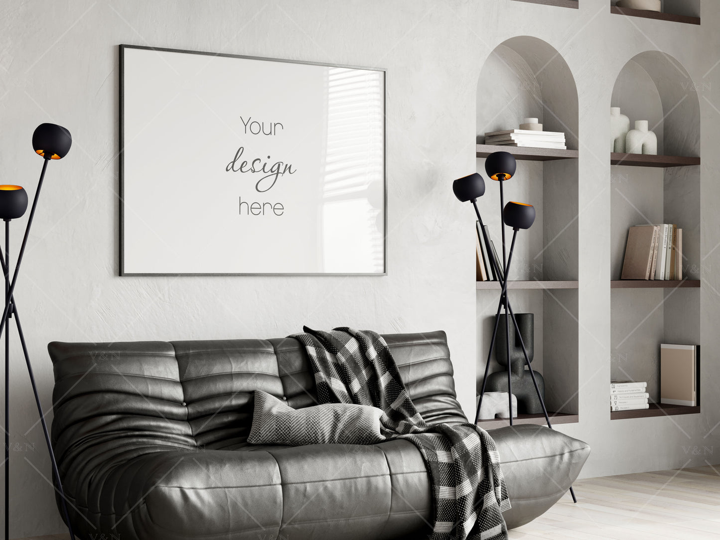 Horizontal Frame Mockup in Modern Interior Room, Landscape Poster Mockup, PSD JPG