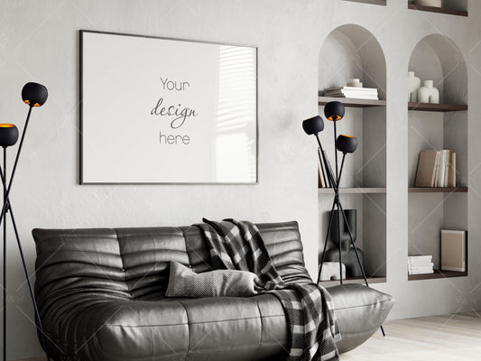 Horizontal Frame Mockup in Modern Interior Room, Landscape Poster Mockup, PSD JPG
