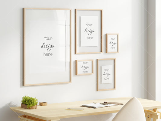 Frame Mockup in Home Workspace Interior, Office Frame Mockup, Poster Mockup, Gallery Wall Mockup