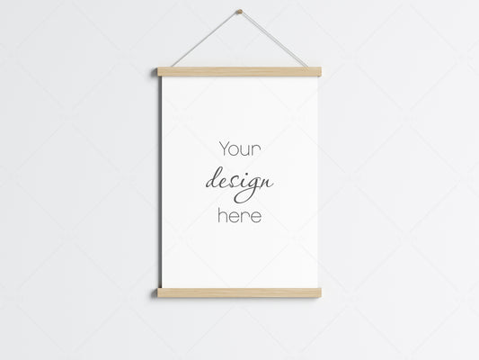 Magnetic Poster Bar Mockup PSD JPG PNG, Wooden Hanging Poster Frame, Poster Hanger Mockup, Minimalist Mockup