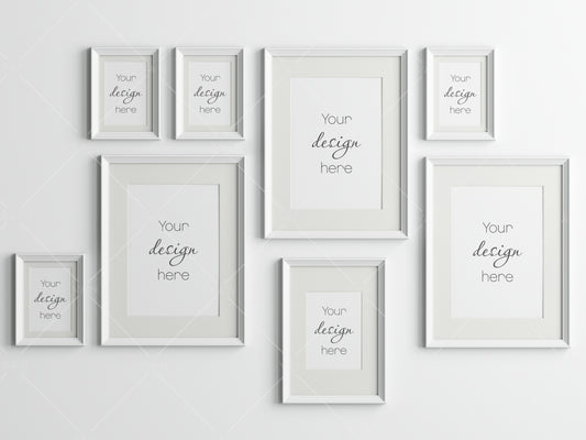 Gallery Wall Mockup, White Frame Mockup, Poster Frame Mockup, Photo Frame Mockup, PSD JPG