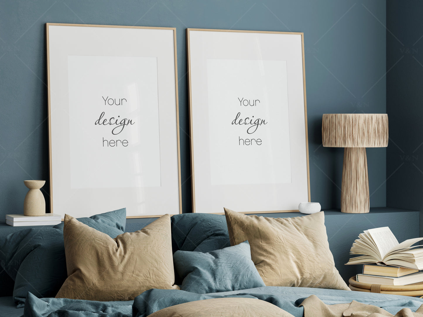 Frame Mockup Bedroom, Gallery Wall Mockup in Bedroom Interior, Poster Mockup, PSD JPG