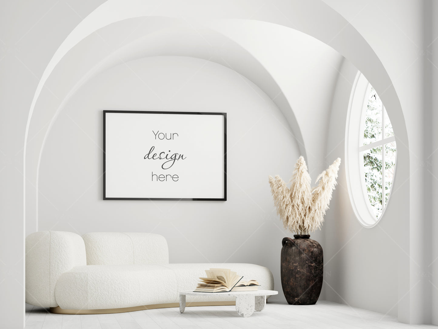 Frame Mockup A1 in Modern Interior Background, PSD JPG