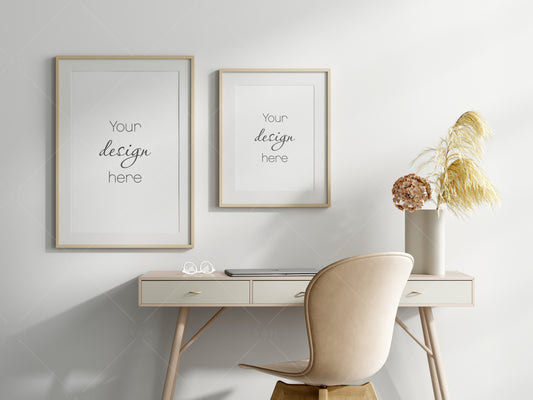 Frame Mockup in Home Workspace Interior, Office Frame Mockup, Poster Mockup, Gallery Wall Mockup