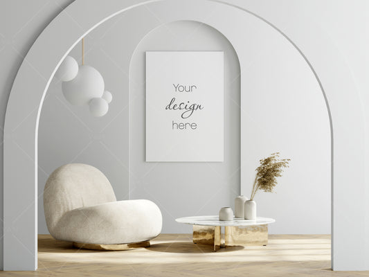 Frame Mockup A1 in Modern Interior Background, PSD JPG PNG