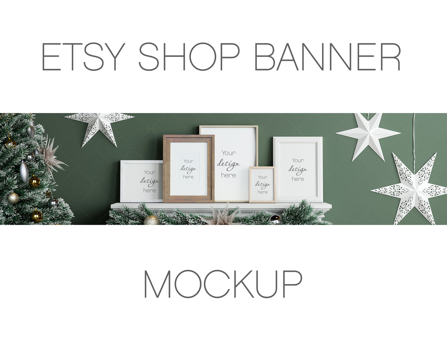 Christmas Gallery Frame Mockup, Etsy Shop Banner Mockup, White Frames Mockup, Frame Mockup Christmas, PSD JPG