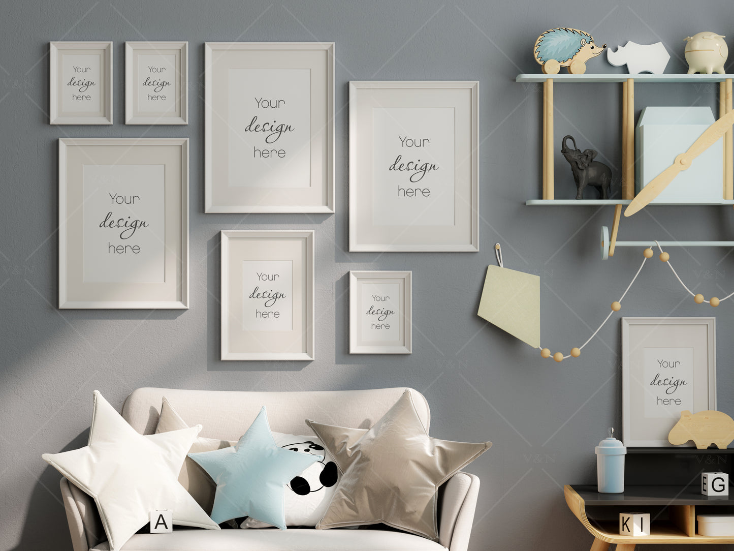 Frame Mockup Kids Room, Nursery Frame Mockup, Gallery Wall Mockup in Modern Kids Room Interior