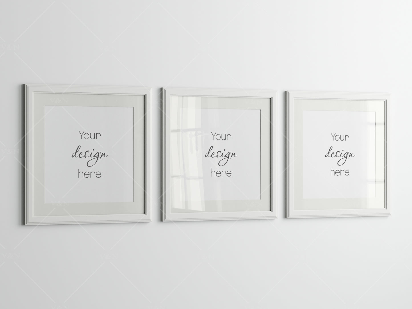 Three White Frames Mockup, Three Square Posters Mockup, Photo Frame Mockup, PSD JPG