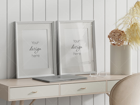 Frame Mockup in Home Workspace Interior, Office Frame Mockup, Poster Mockup, Gallery Wall Mockup