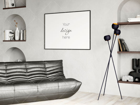 Horizontal Frame Mockup in Modern Interior Room, Landscape Poster Mockup, PSD JPG