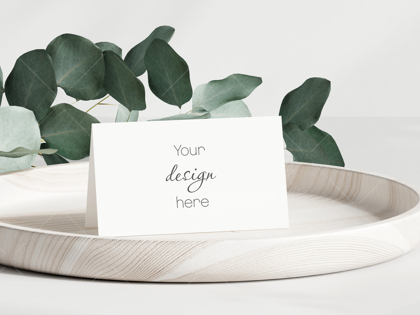 Place Card Mockup, Eucalyptus Branch Wedding Stationery Mockup, White Card Mockup, Minimal Card Mockup, Card on Plate