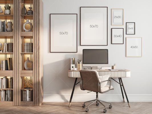 Frame Mockup in Home Workspace Interior, Office Frame Mockup, Poster Mockup, Gallery Wall Mockup