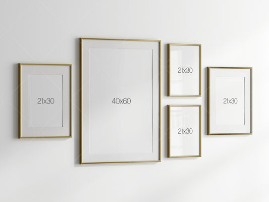 Gallery Wall Mockup, Gold Frame Mockup, Poster Frame Mockup, Photo Frame Mockup, PSD JPG