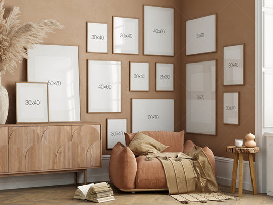 Gallery Wall Mockup, Living Room Frame Mockup, Interior Mockup, Poster Mockup