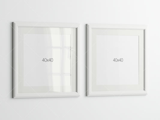 Two White Frames Mockup, Two Square Posters Mockup, Photo Frame Mockup, PSD JPG