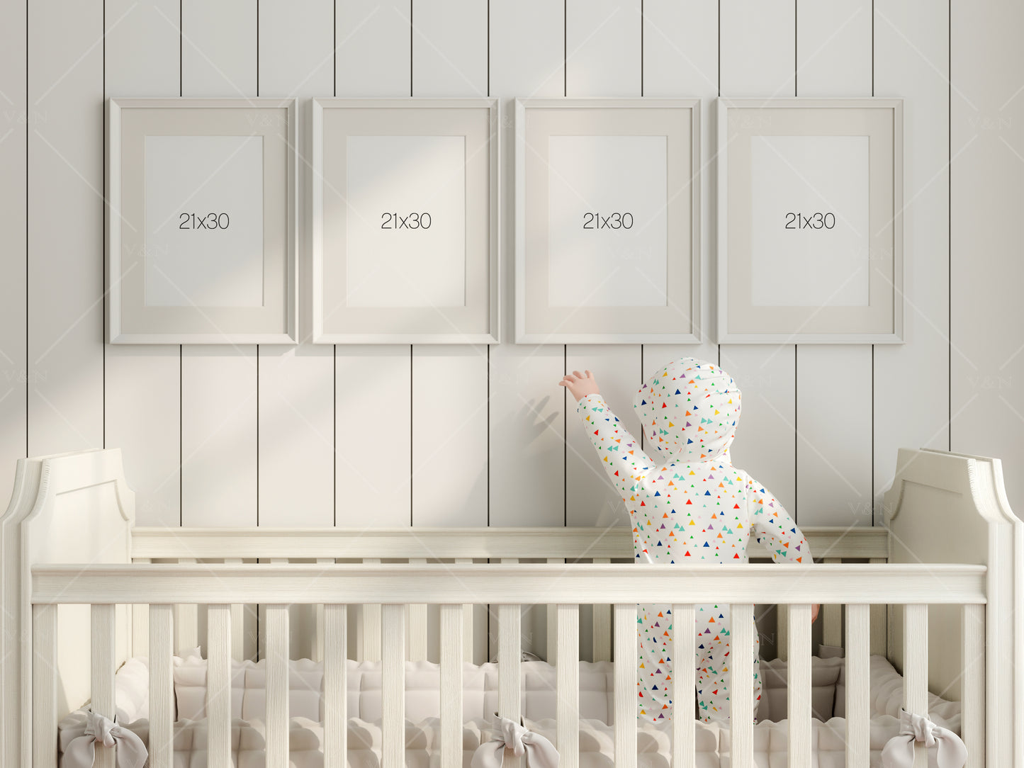 Frame Mockup in Nursery Interior, Four Vertical Frames Mockup