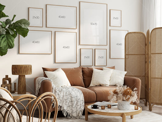 Gallery Wall Mockup, Living Room Frame Mockup, Interior Mockup, Poster Mockup