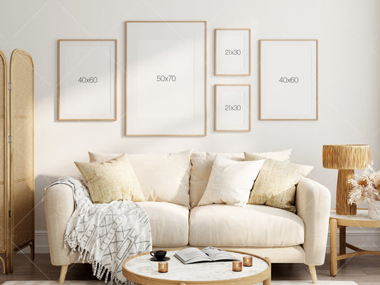 Gallery Wall Mockup, Living Room Frame Mockup, Interior Mockup, Poster Mockup