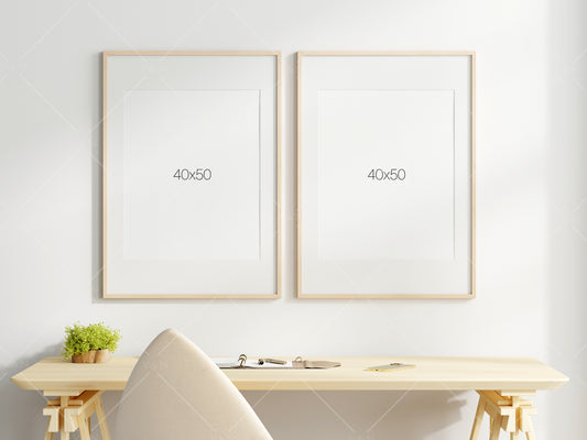 Frame Mockup in Home Workspace Interior, Office Frame Mockup, Poster Mockup, Gallery Wall Mockup