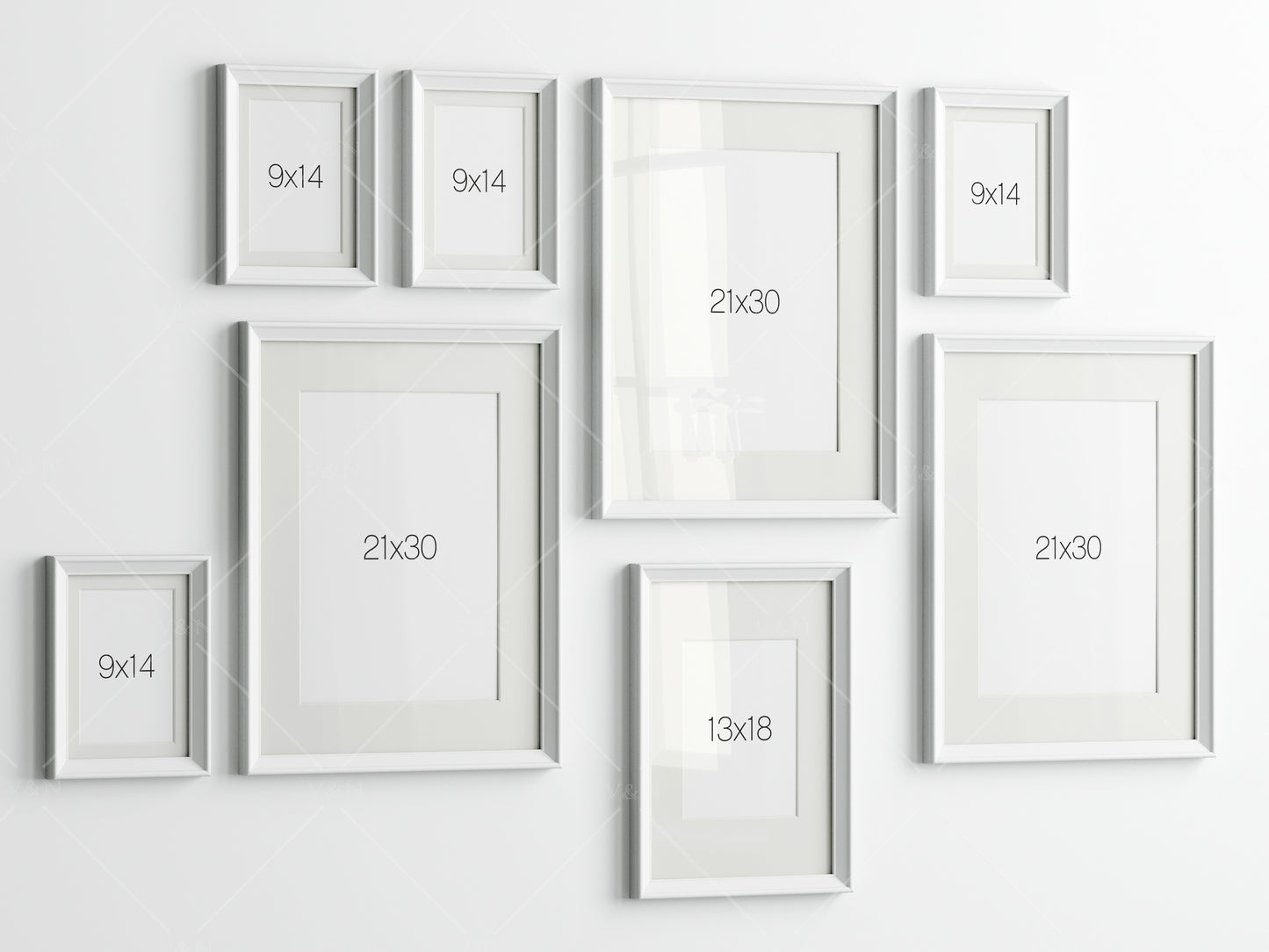 Gallery Wall Mockup, White Frame Mockup, Poster Frame Mockup, Photo Frame Mockup, PSD JPG