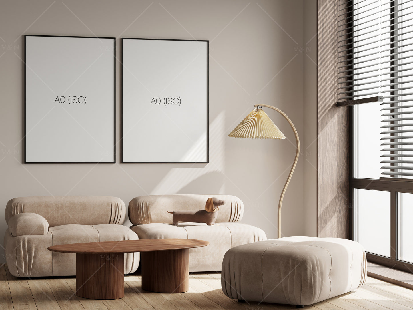 Two Posters Mockup, Frame Mockup in Modern Interior Room, PSD JPG