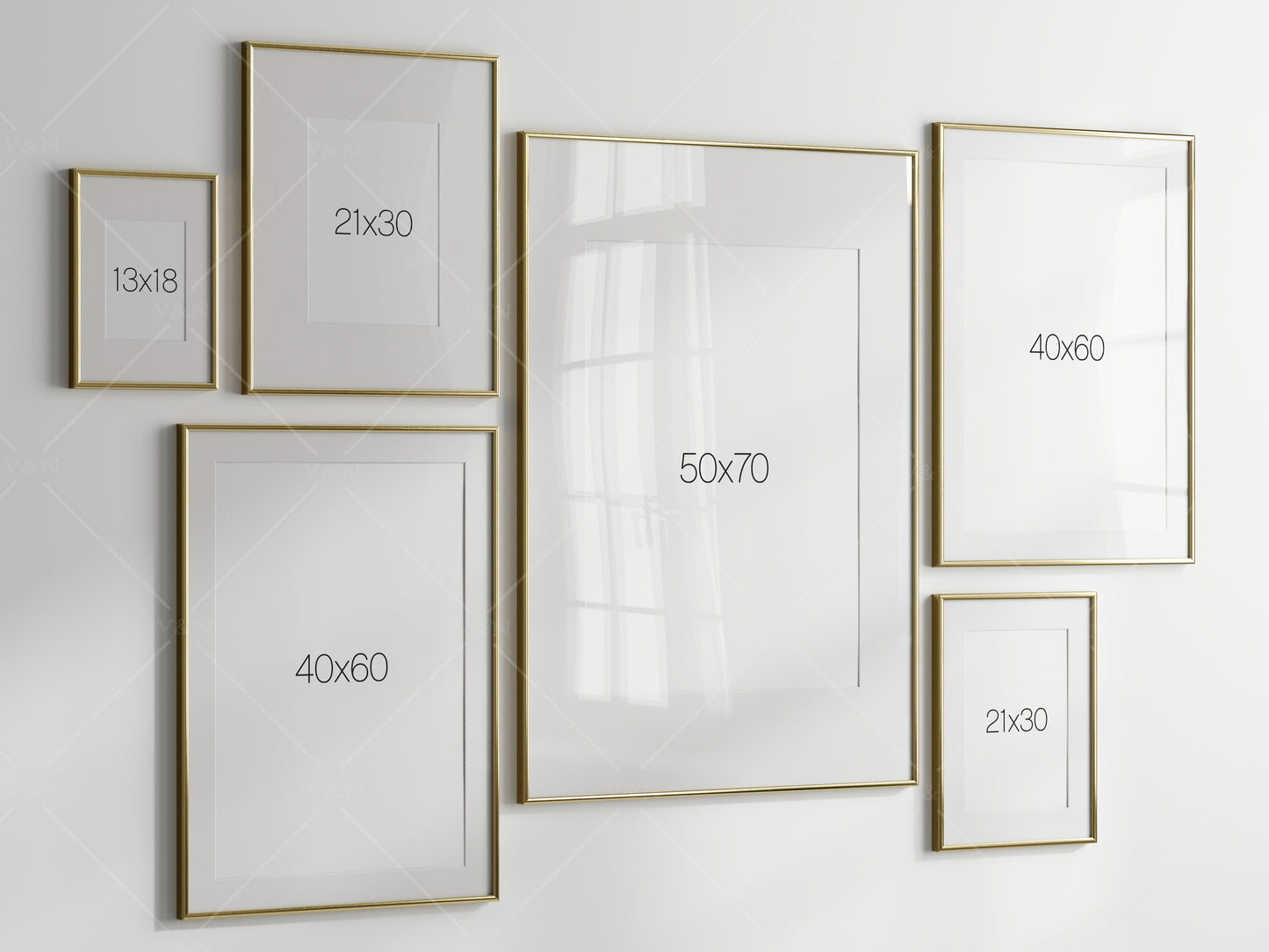 Gallery Wall Mockup, Gold Frame Mockup, Poster Frame Mockup, Photo Frame Mockup, PSD JPG