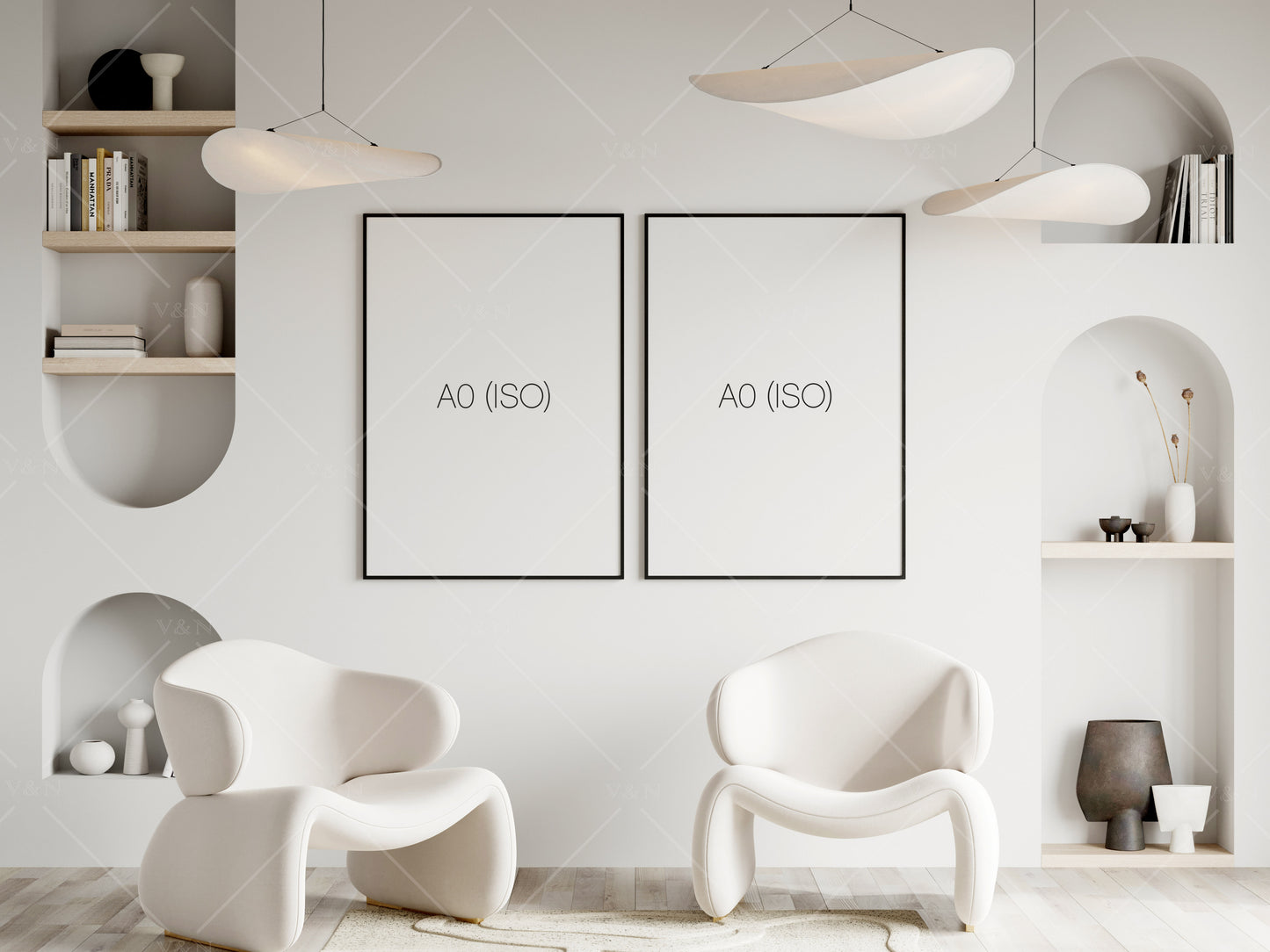 Two Posters Mockup, Frame Mockup in Modern Interior Room, PSD JPG