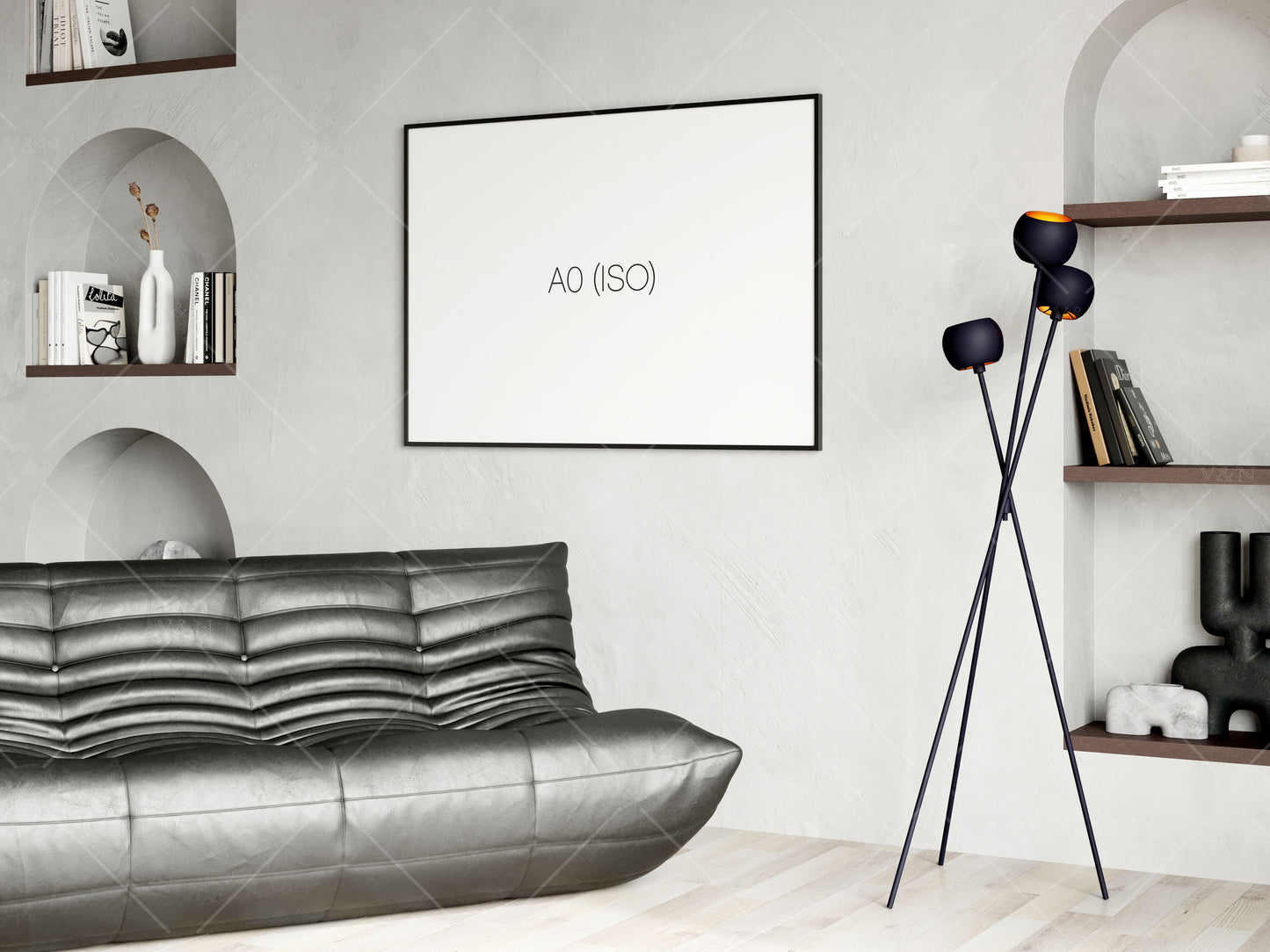 Horizontal Frame Mockup in Modern Interior Room, Landscape Poster Mockup, PSD JPG