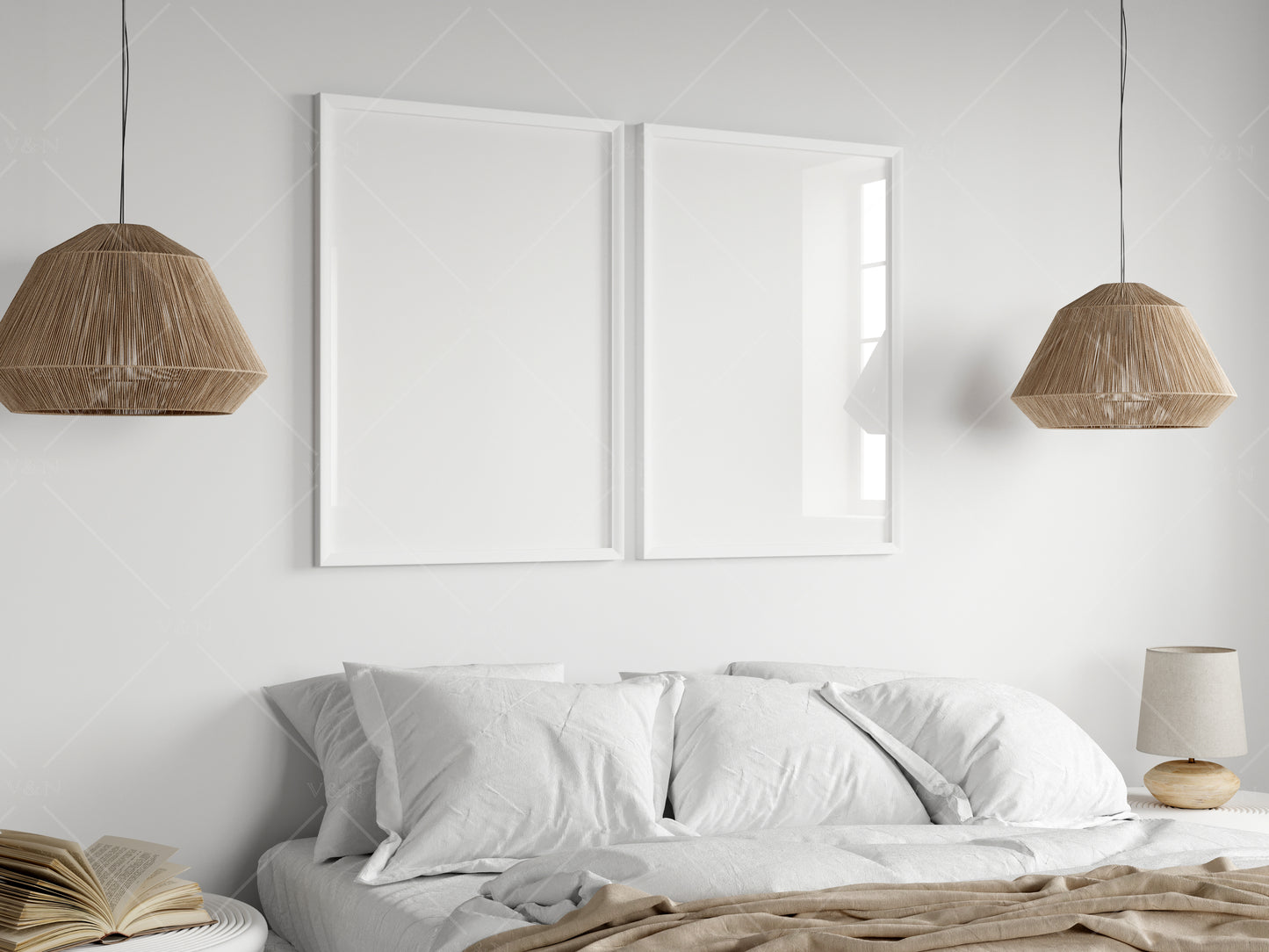 Frame Mockup in Bedroom Interior, Bedroom Frame Mockup, Poster Mockup, PSD JPG