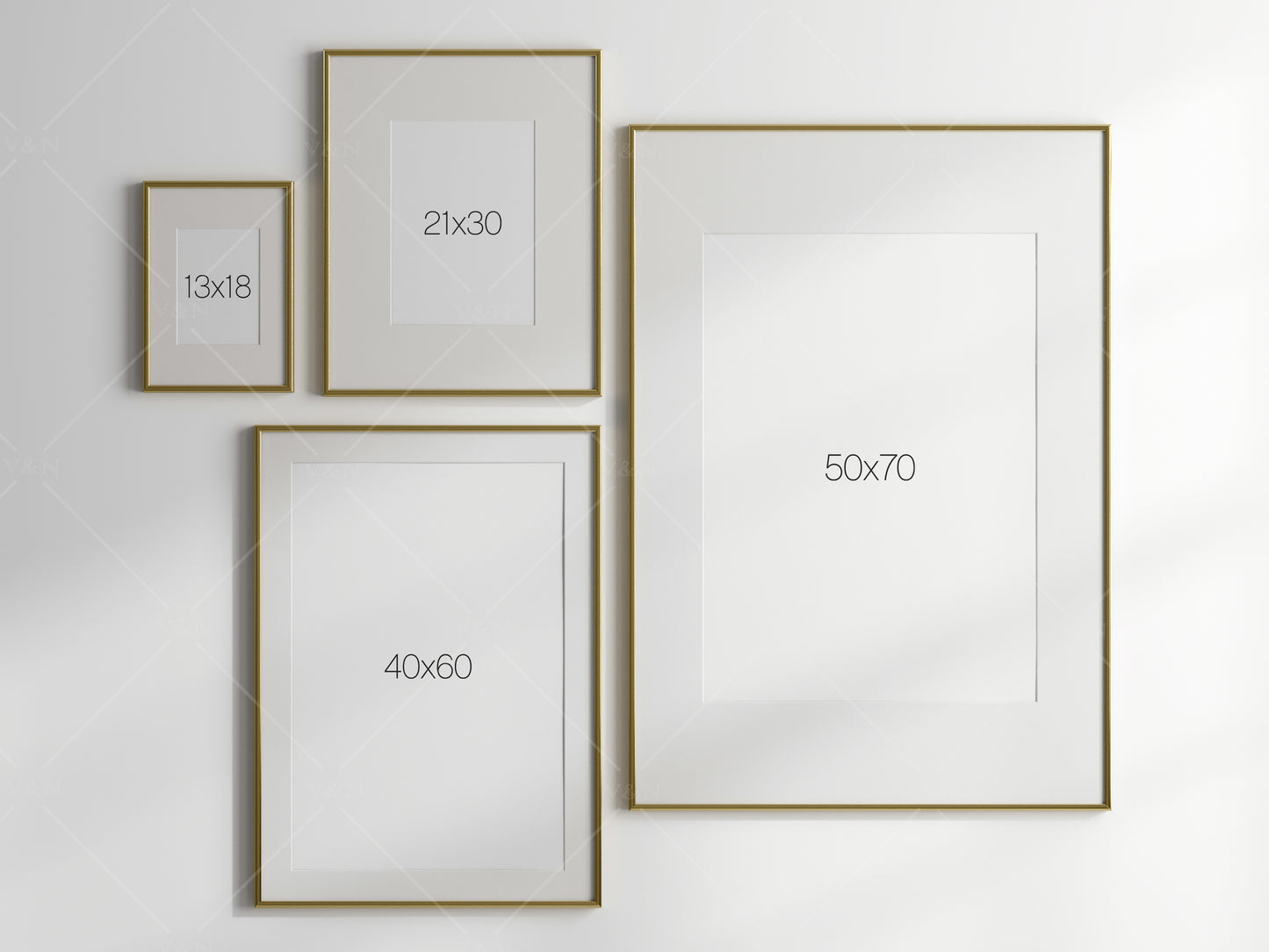 Gallery Wall Mockup, Gold Frame Mockup, Poster Frame Mockup, Photo Frame Mockup, PSD JPG