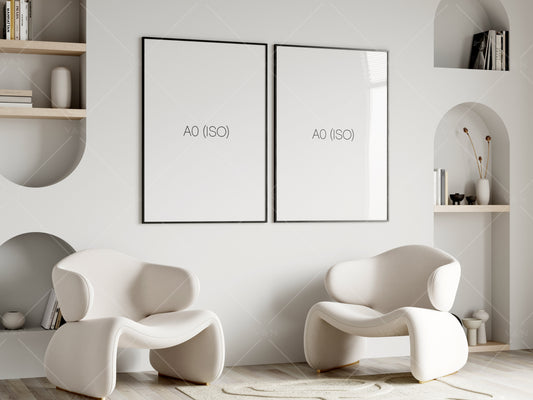 Two Posters Mockup, Frame Mockup in Modern Interior Room, PSD JPG