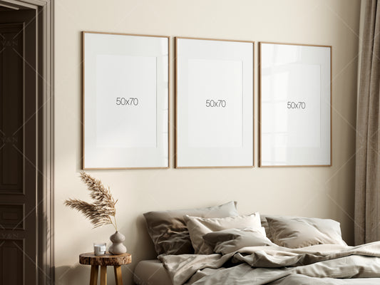 Frame Mockup in Boho Bedroom Interior, Poster Mockup, PSD JPG