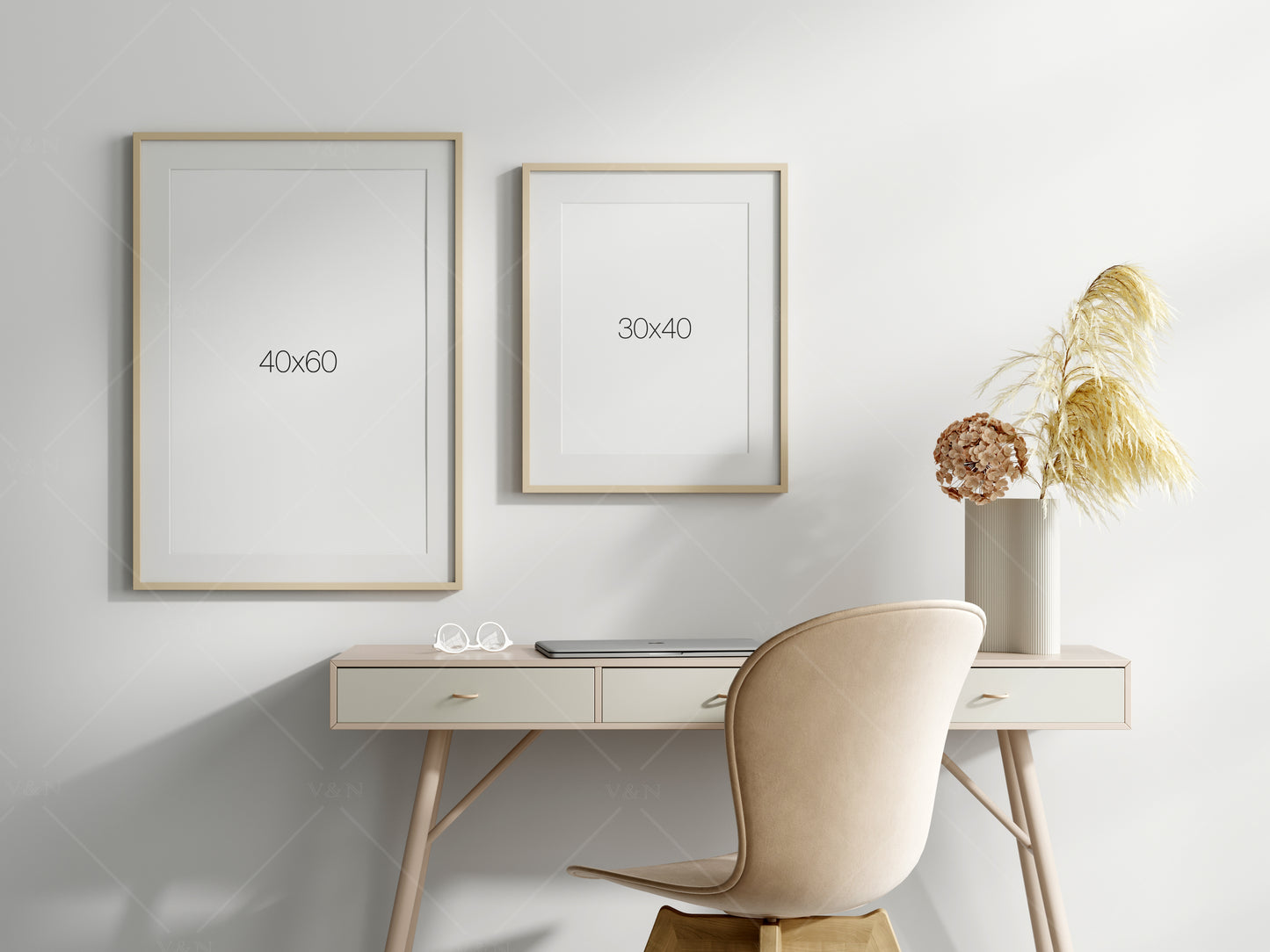 Frame Mockup in Home Workspace Interior, Office Frame Mockup, Poster Mockup, Gallery Wall Mockup