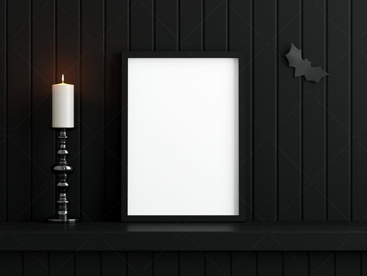 Halloween Frame Mockup A4, A3, Frame Mockup in Black Interior Background, PSD JPG PNG