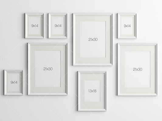 Gallery Wall Mockup, White Frame Mockup, Poster Frame Mockup, Photo Frame Mockup, PSD JPG