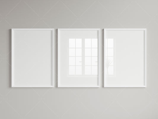 Frame Mockup, Three Vertical Frames Mockup, Poster Mockup, JPG PNG PSD